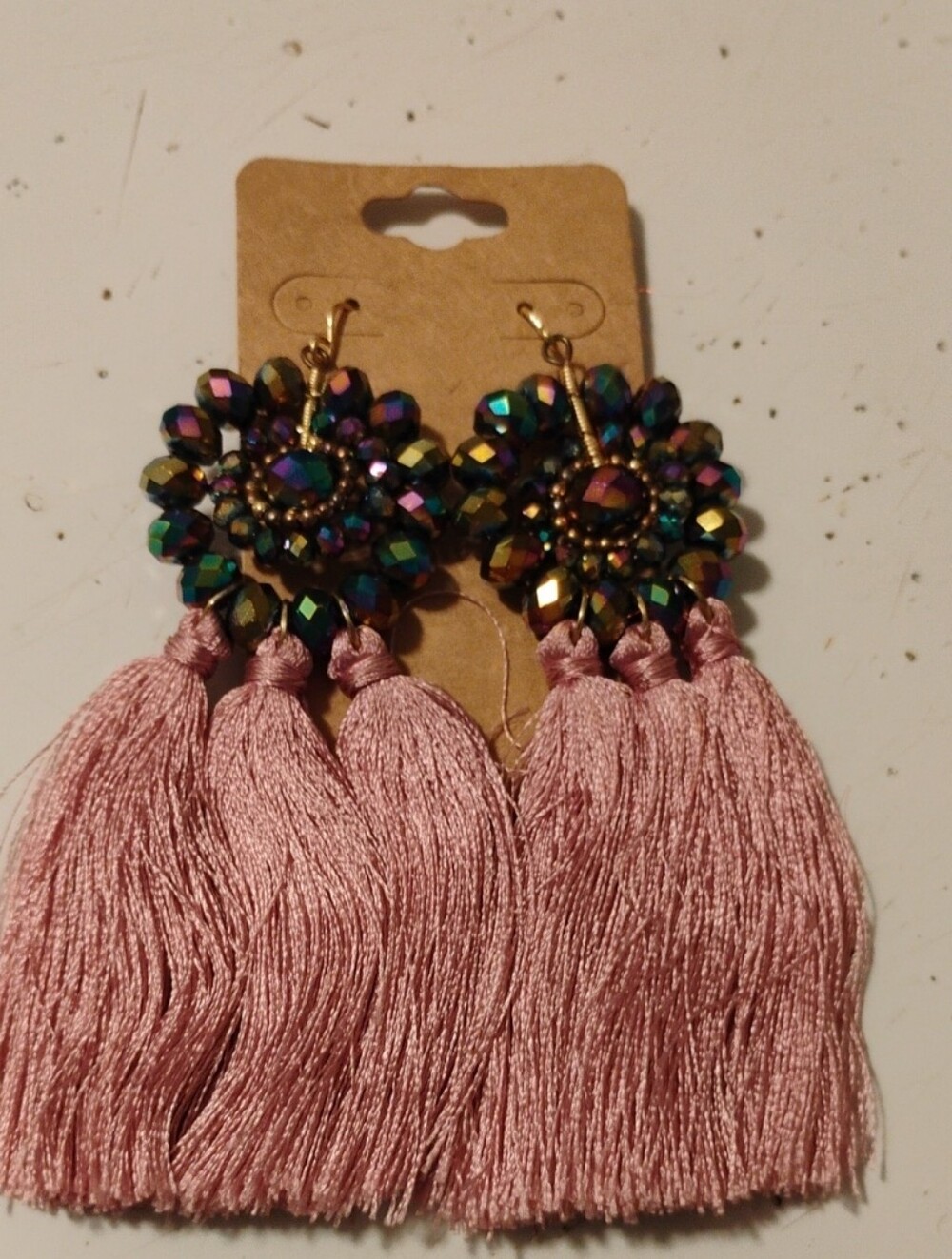 Oil Slick & Tassel Drop Earrings 🖤🩷